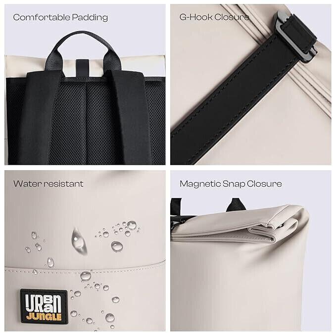 RSINC Urban Jungle by Safari Metro Roll-Top Laptop Backpack for Unisex | Cream B0CYLT2C5N