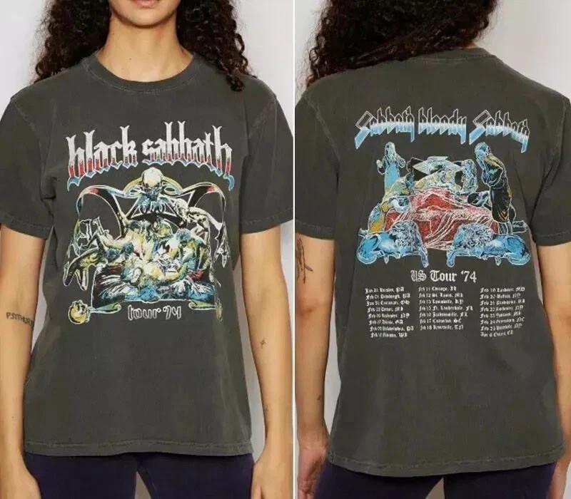 BIack Sabbath US Tour 1974 Reprint Two Sided Charcoal S-4XL Unisex T-Shirt