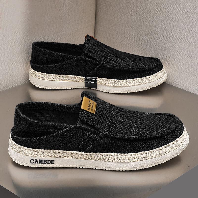 Весенне-летние новые мужские туфли на плоской подошве без задника, плетеные из соломы и льна, туфли-рыбаки, низкие, облегающие ногу, повседневные мужские туфли