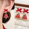 Diamond-Set Enamel Bow Christmas Tree Earrings: Silver Needle Light Luxury Studs