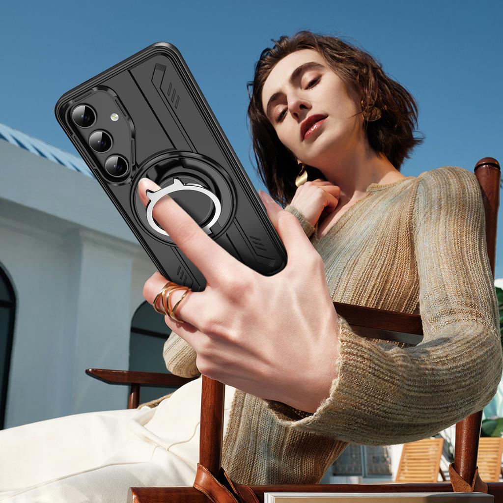 For Samsung Galaxy S25+ Magnetic Case Rotating Ring Kickstand PC + TPU Shockproof Phone Cover