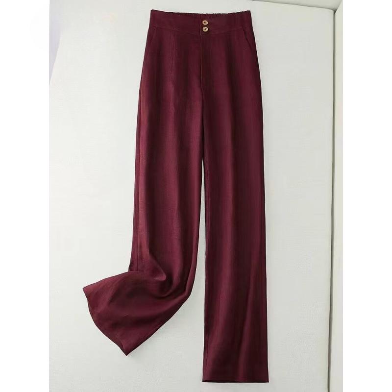 Women's Summer Draped Cotton Linen Casual High Waist Loose Straight Long Pants