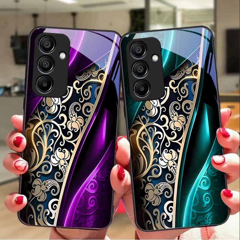 Jinmai Красно-фиолетовый Для Samsung Galaxy A15 5G 54 4G 51 50 24 35 90 71 12 51 53 52S 80 22 34 Черный Чехол для телефона из закаленного стекла