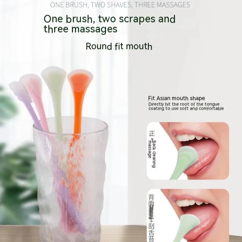 Fawnmum Double-Sided Tongue Cleaner Brush For Adults Fresh Breath Scraper Silicone Oral Care Tool