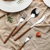 Набор столовых приборов из 5 предметов из нержавеющей стали с имитацией деревянной ручки, столовые приборы в западном стиле, ножи, вилки, ложки, кухонные столовые приборы, столовая посуда