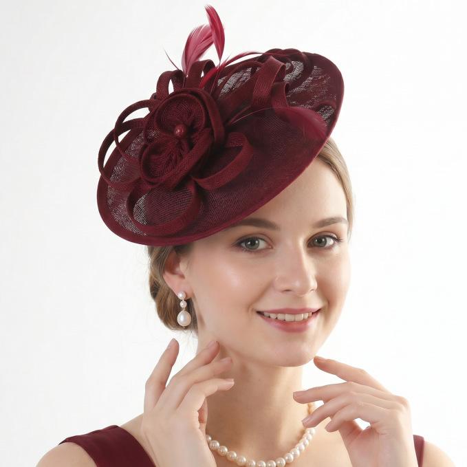 Imitation linen bride fashion head flower Jockey Club headgear socialite party dress top hat women's hair accessories manufacturer