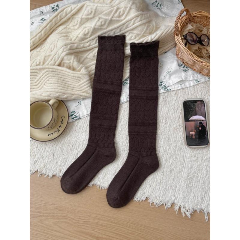 Ladies Autumn and Winter Warm Thickened Thin Legs Hollow Fishing Net Wool Pile Pile Calf Socks