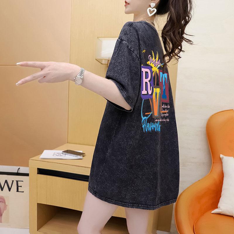 Women's Wash To Do Old Short-sleeved T-shirt Summer Large Size Design Sense Niche Chic Top