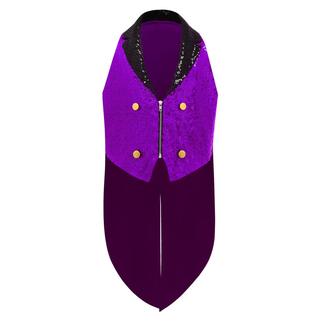 Boys Sparkly Sequins Medieval Vest Front Zip Victorian Waistcoat Circus Tailcoat Halloween Costume