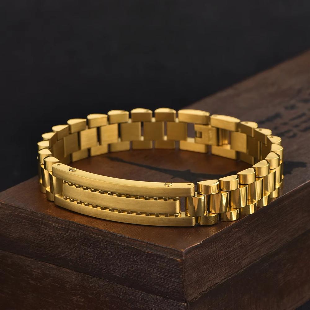Anti Non Tarnish Hip Hop 18K Gold Plated 316L Stainless Steel Bracelet Personalized Men's Fine Fashion Jewelry Gift