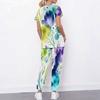 Women Plus Size Beige Brown Printed Scrub Set Cutout V Neck Short Sleeve Top Long Pants With Pockets