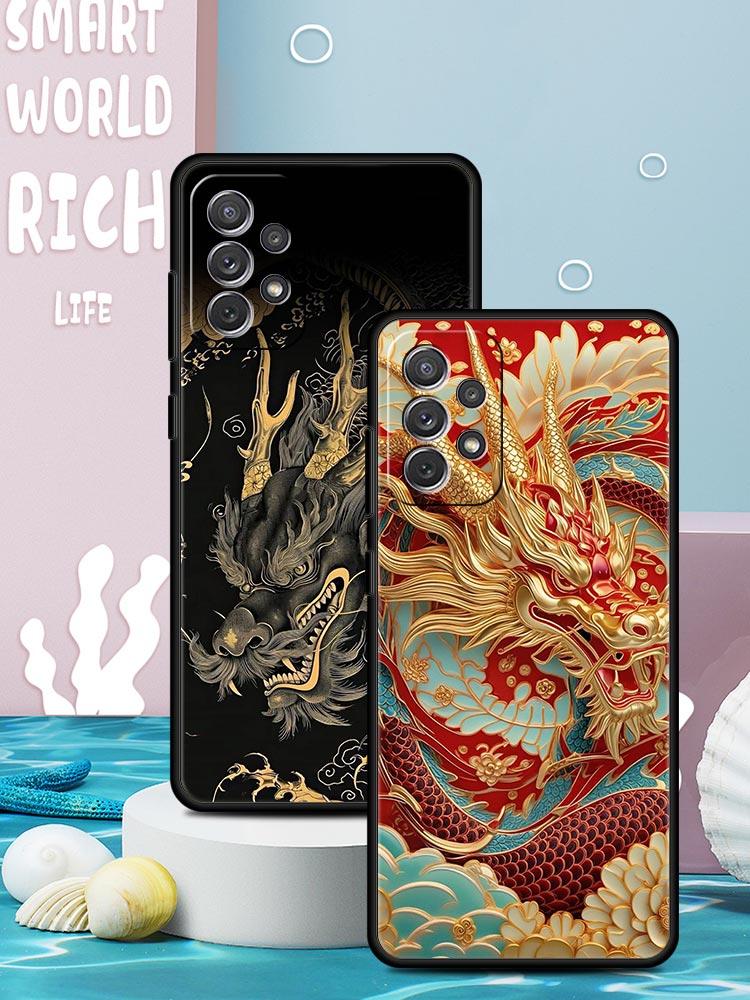 Чехол Chinoiserie Loong Цветочный Дракон для Samsung Galaxy A55 A35 A15 A14 A13 A25 A54 A51 A71 A72 A73 A32 A52 A41 Мягкий ТПУ
