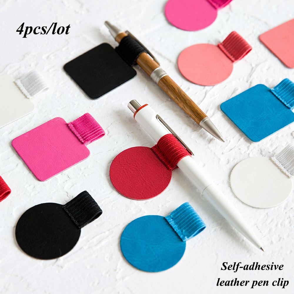 4PCS Useful Convenient Stationery Elastic Loop Notebook Self-adhesive Pen Holder Leather Pen Clips
