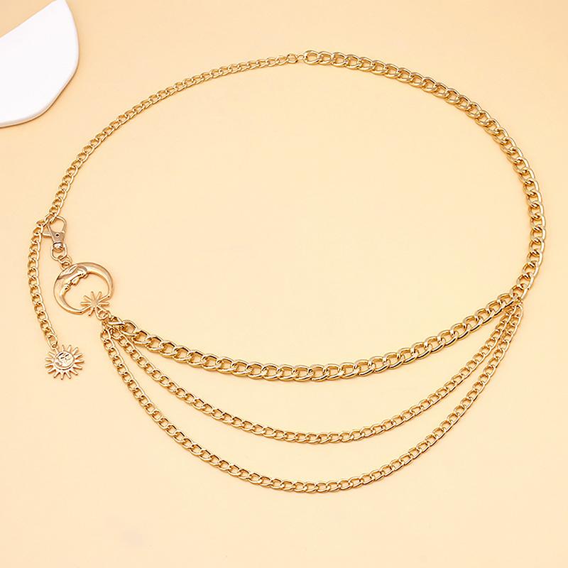 1Pc Women Waist Chain Belt For Dress Skirt Belts With Moon Star Waistbands Gold Silver Ladies Clothing Chain Accessories