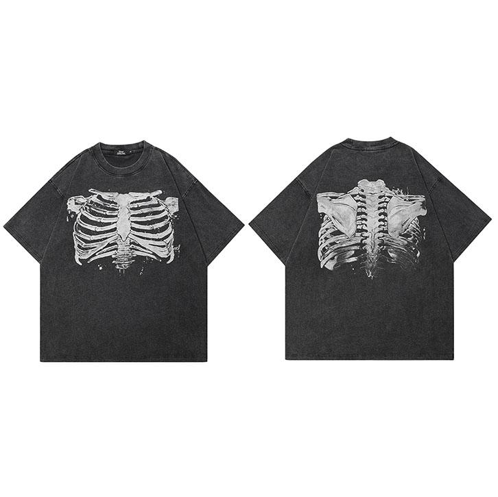 Hip Hop Faded Black TShirt Streetwear Skeleton Graphic T Shirt Cotton Hipster Men Tshirt Unisex Tops Tees Back Print