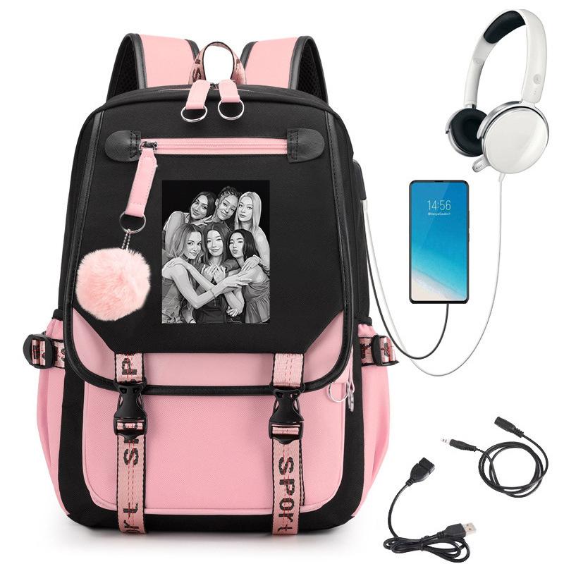 KATSEYE K-Pop Girl Group Backpack for School Student Trendy Personality Water-Resistant Large Capacity Travel Daypack 60123-3