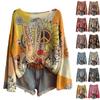 Women's T-Shirt Vintage Floral Print Round Neck Loose Long Sleeve Mid-Length Thumb Leak Top