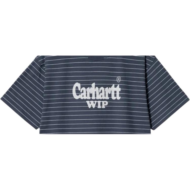 Carhartt WIP Мужская футболка в полоску с принтом букв, с круглым вырезом, с коротким рукавом, сине-белая I032850-1XP-XX