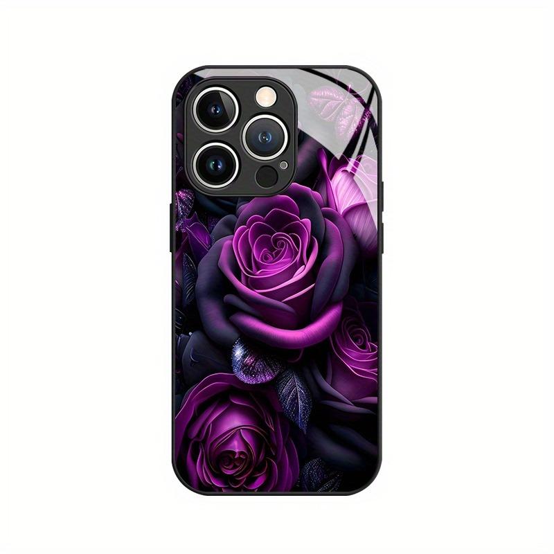 Чехол для телефона для iPhone 11 12 13 14 15 16 17 Pro Max 17Air 16E 7 8 16 Plus XR XS X Темно-фиолетовый с рисунком розы Закаленное стекло