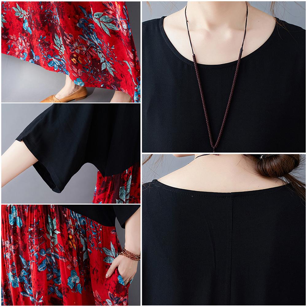 Женское хлопково-льняное платье с цветочным принтом и карманами до середины икры, свободный круглый вырез с короткими рукавами, повседневные размеры больших размеров