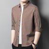 Весенне-осенняя мужская рубашка в клетку для среднего возраста, деловая, повседневная, с лацканами
