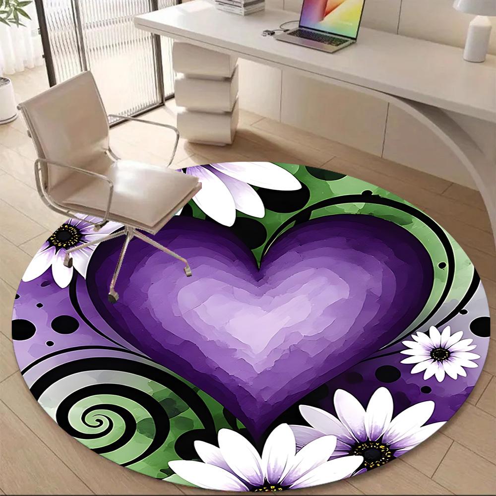 1pc Heart Flowers Office Round Area Rug, Indoor Mat Suitable ForOffice, Under Office Chairs Bedroom Living Room Home Decor, Room Deco D093