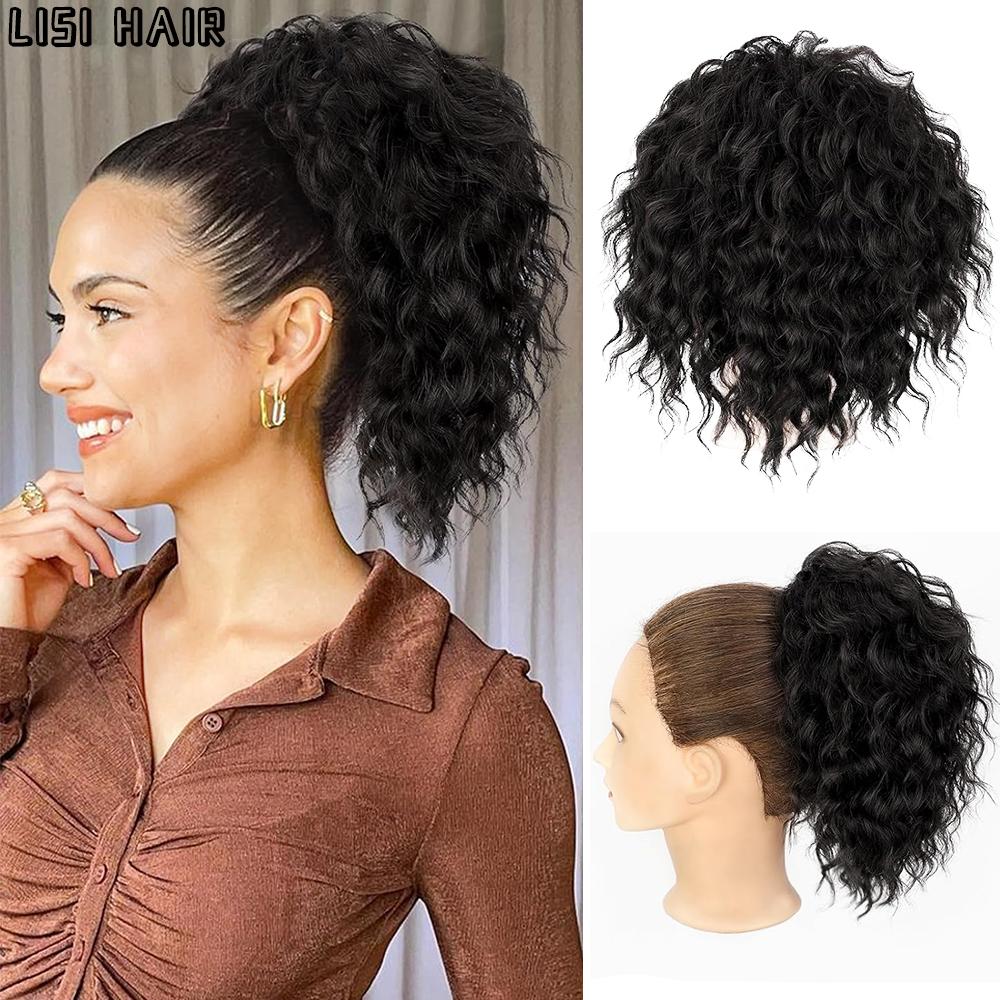 MISS WIG Синтетическая часть волос в виде грязной булочки - свободный волнистый вьющийся парик с хвостиком на шнурке для женщин