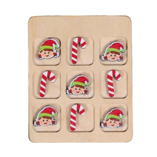 Christmas Wooden Board Game Santa Snowman Reindeer Tree Pieces 2 Player Mini Chess Board Puzzle Toy Party Classical Strategic Tabletop Game