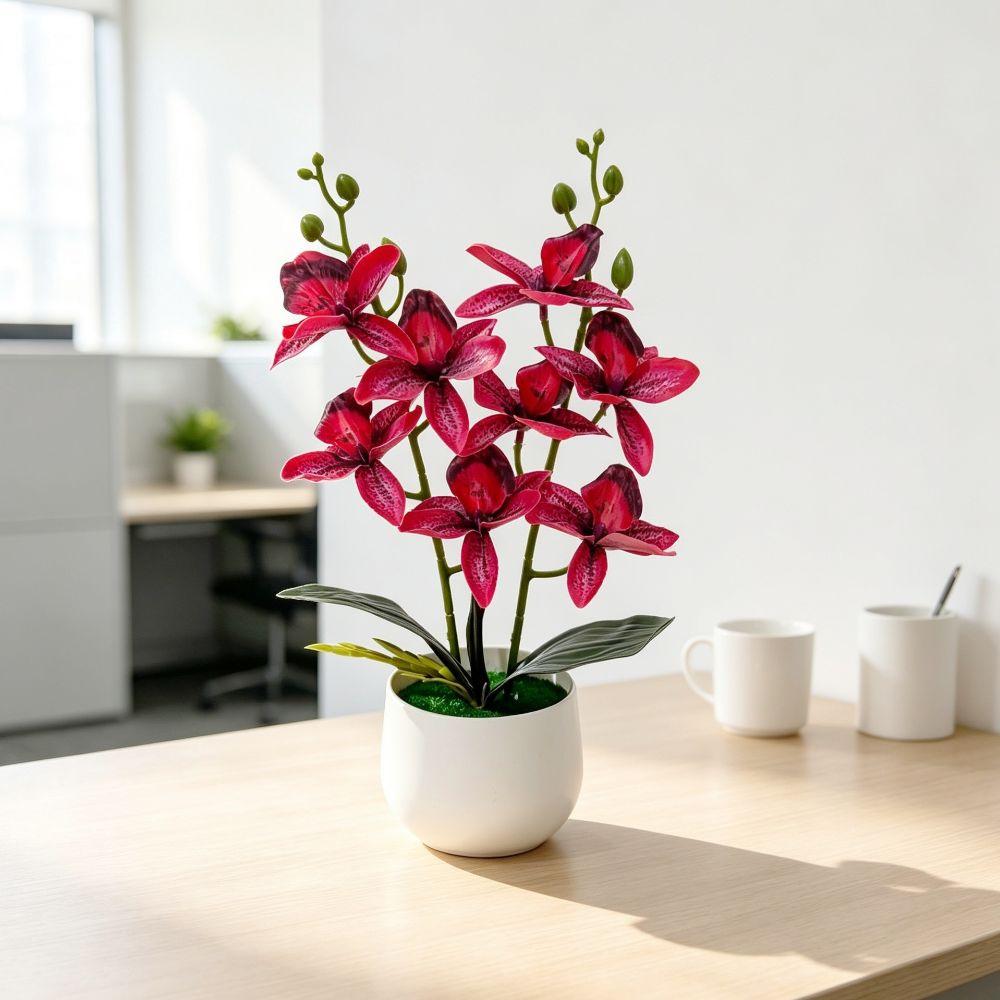 Silk Petals Artificial Orchid Flower With Flowerpot Simulated Orchid Plant Desktop Ornament