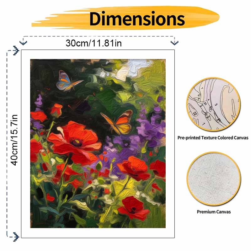 Digital oil painting art painting kit handmade diy butterfly poppy wildflower garden wall home decorations