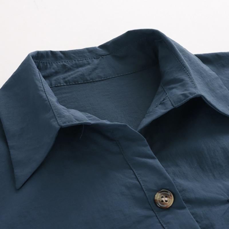 Shop   Women Collar Neck Button Open Spring Outer With Hem String Crinkle Shirt