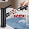 Pull-Out Bathroom Faucet with 3 Spray Modes, Ceramic Cartridge Brass Mixer Tap, Up Spray Dental Function - Black/Silver