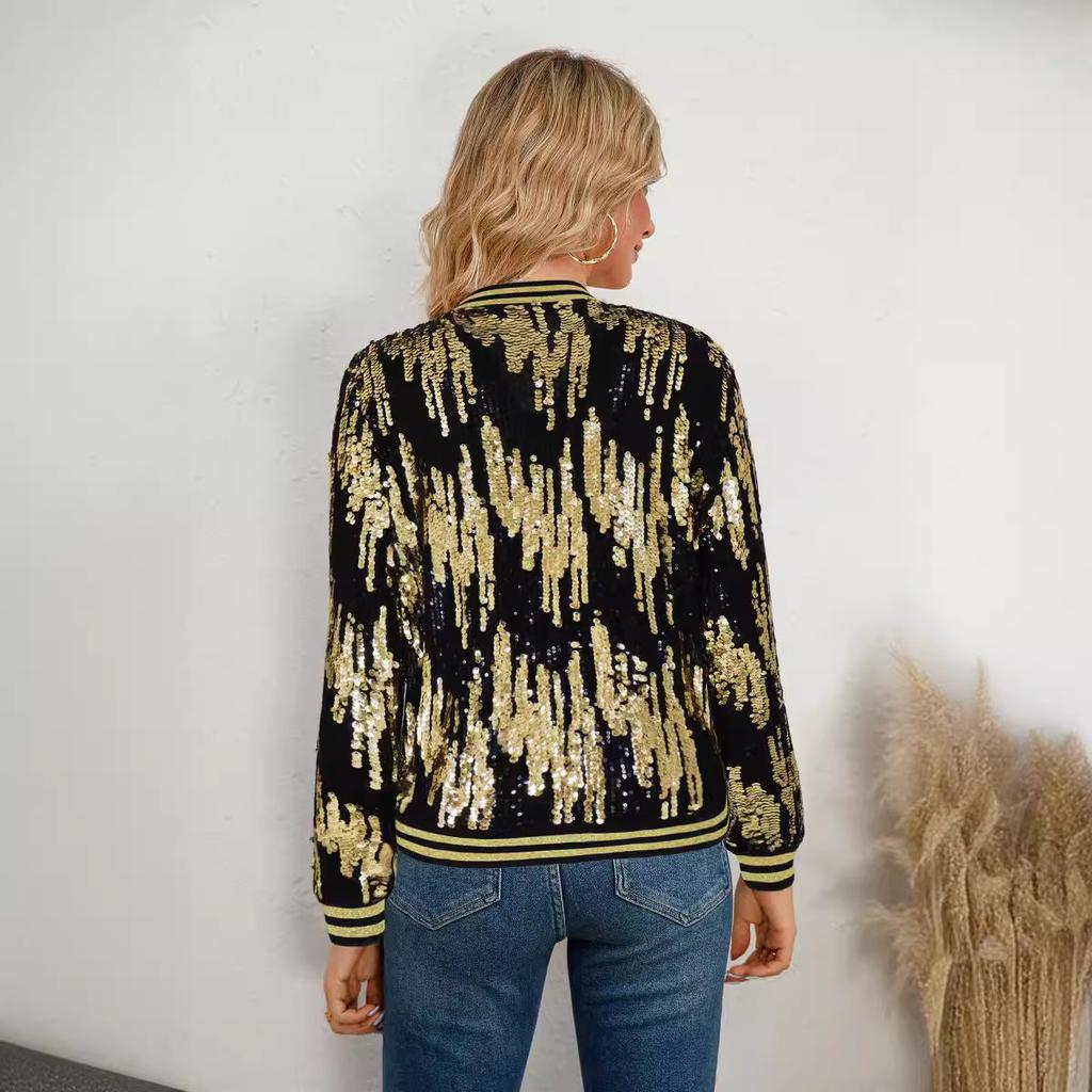 Женская осенняя бейсбольная одежда модная повседневная куртка с пайетками