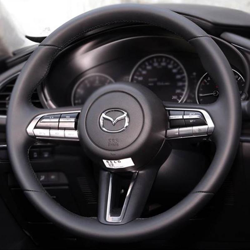 bpzsw1 Hand-Stitched Non-slip black genuine Leather Car Steering Wheel Cover For Mazda CX-30 CX30 2020-2023 Mazda 3 Axela 2020-2022