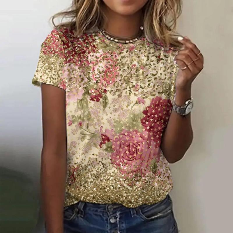 Летняя женская красочная футболка с модным набивным рисунком, круглым вырезом, коротким рукавом, свободная удобная верхняя одежда, женская футболка