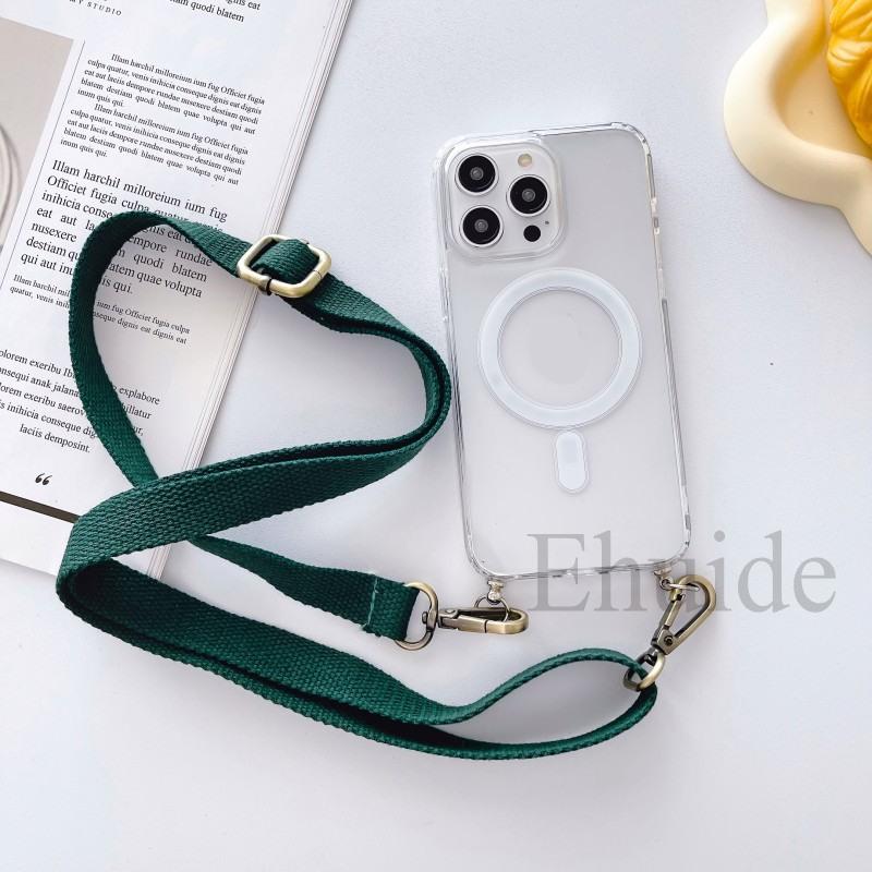 Strap Magnetic Case For Xiaomi Mi 14T 13T Redmi Note 14 Pro 13 POCO X6 M6 Pro Magsafe Shockproof Crossbody Lanyard Clear Cover