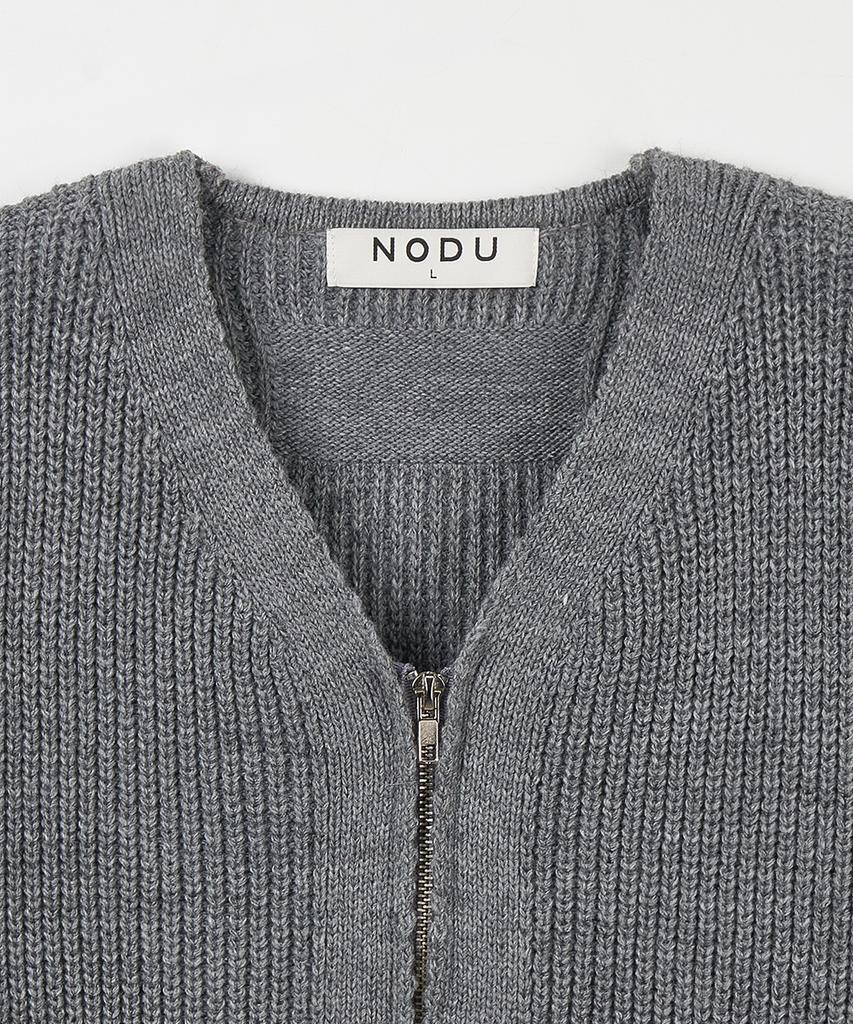 NODU Essential V-Neck Knit Zip-Up Cardigan [Gray]