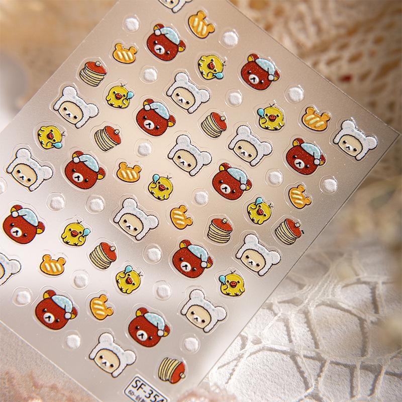 Зимние наклейки Rilakkuma 3D, мультяшные, тисненые, водостойкие, декоративные, для ногтей и ручек
