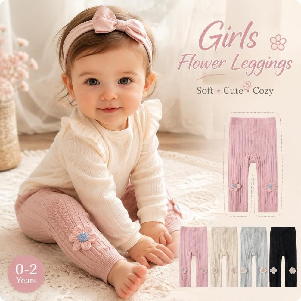 Knitted Girls Flower Leggings Warm Children Tights Sweet Kids Pantyhose 0-2Years