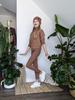 Girls' Ribbed Cotton Leggings, Walnut, Size 128/134