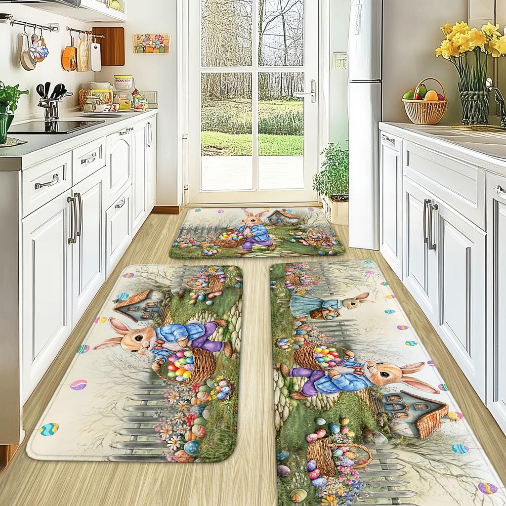 1Pcs Anti Fatigue Kitchen Rugs,Easter Garden Print Waterproof Non-Slip Thick Cushioned Kitchen Mat Heavy Duty Comfort Standing Mat for Kitchen