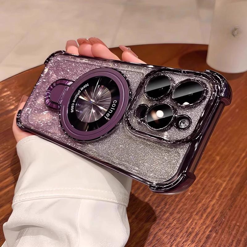 Luxury Glitter Shockproof Phone Case For iPhone 17 17Air 17Pro 17ProMax 16 16E 16Plus 15 15Pro 14 13 12 11 Bracket Holder Cover