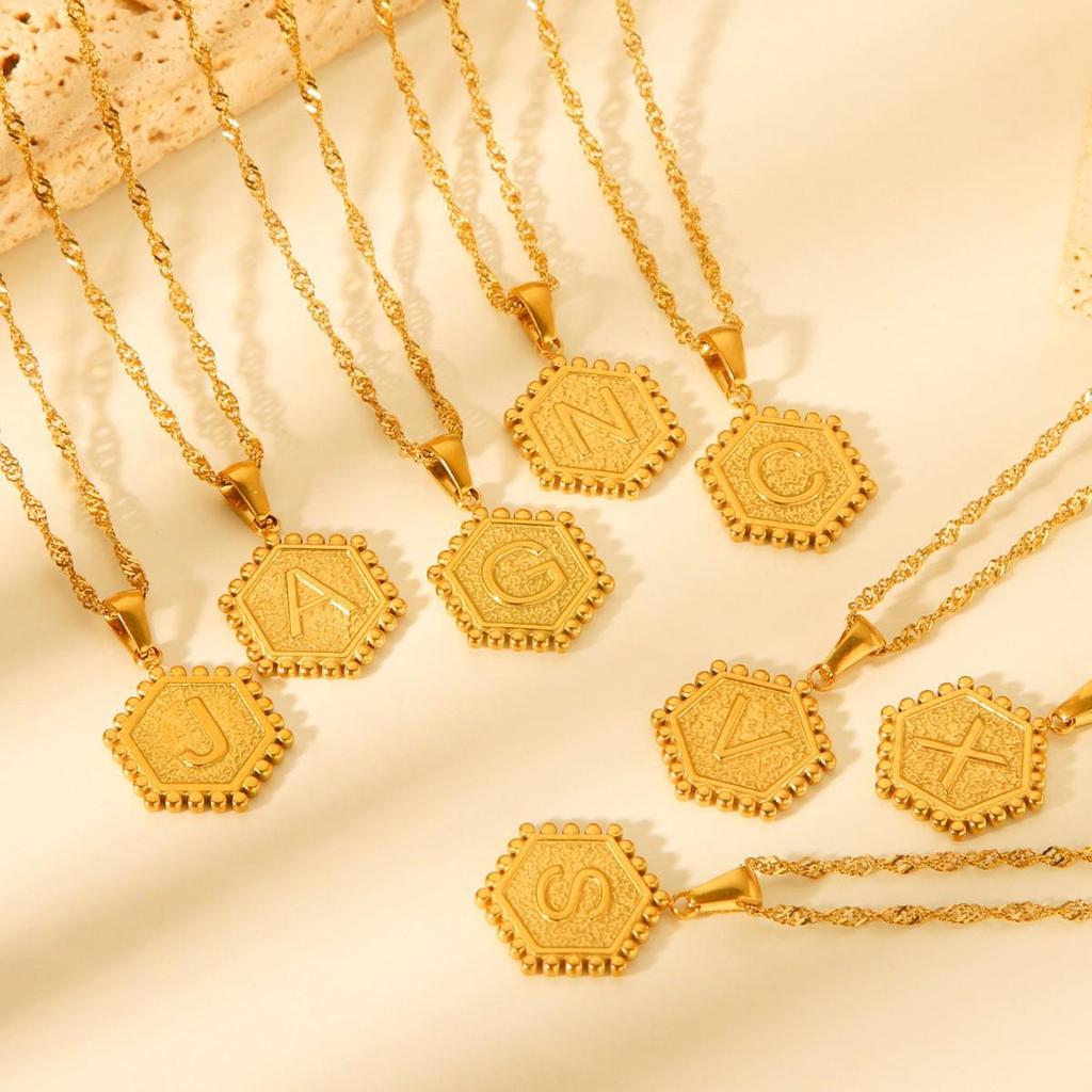 Ожерелье из нержавеющей стали с гальваническим золотым покрытием, 26 букв - Модный кулон-инициал для цепочек для свитера