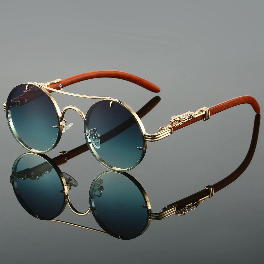 Vintage Steampunk Style Metal Sunglasses for Men with Cheetah Legs Luxury Brand UV400 Eye Protection Sunglasses Shades