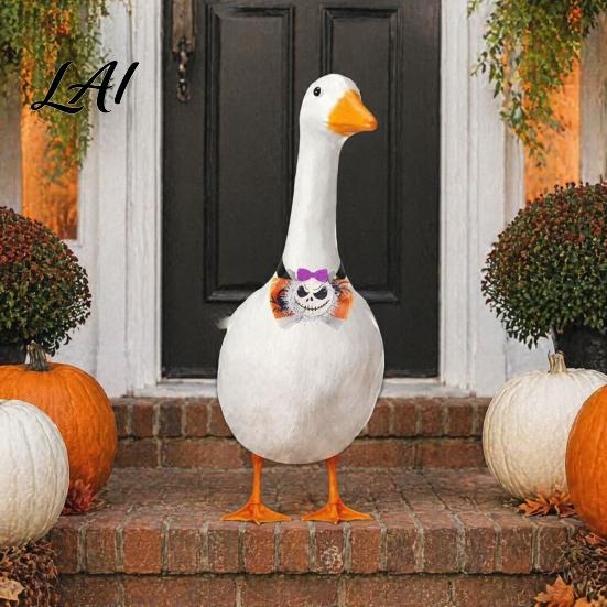 Versatile Outdoor Goose Costume Halloween Bow Tie Porch Statue Accessories Spooky Skull Ghost Gift for Owners Tie Lawn Statue Holiday Yard