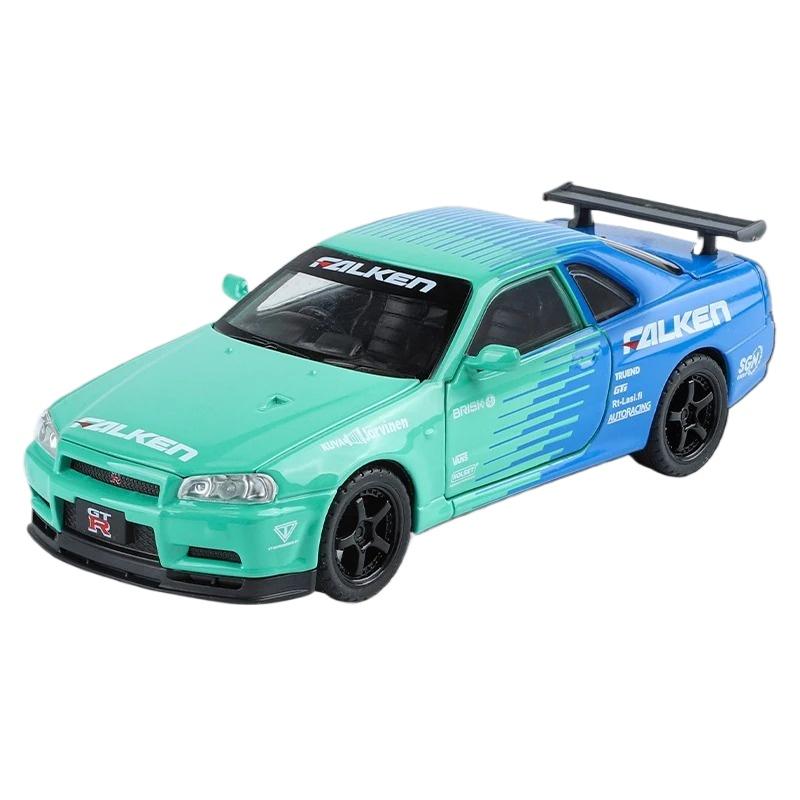 Масштаб 1/32 Nissan GTR R34 Skyline Сплавная машина Литая модель Серия Звук и свет Детская игрушка Детский подарок Подарок на день рождения Миниатюрная машина