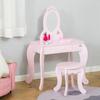 Kids Vanity Table And Stool Girls Dressing Set Make Up Desk Chair Dresser Play Set With Mirror Pink