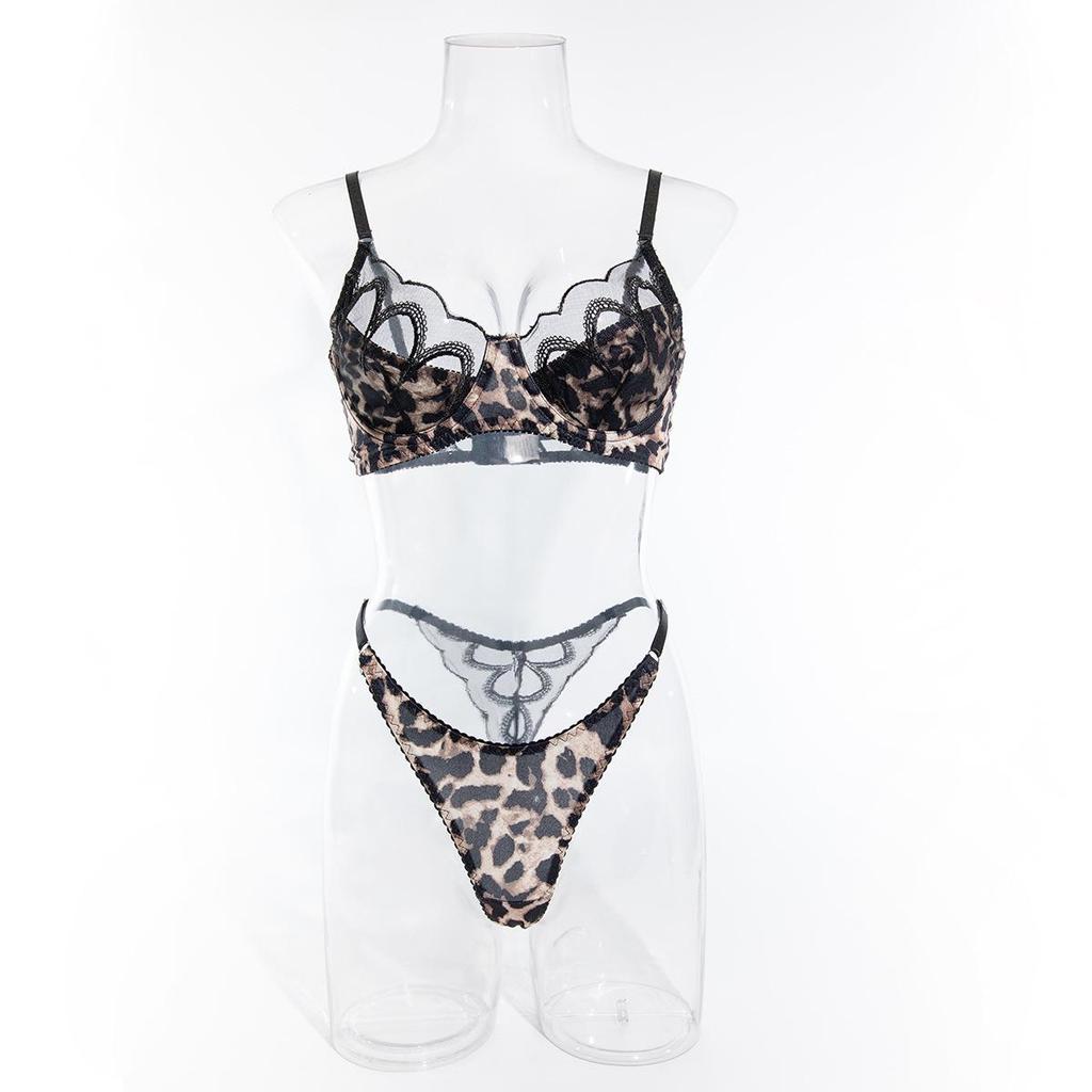 Lace Embroidery Leopard Print Push-up Bra Set - Sexy & Comfortable Women's Lingerie
