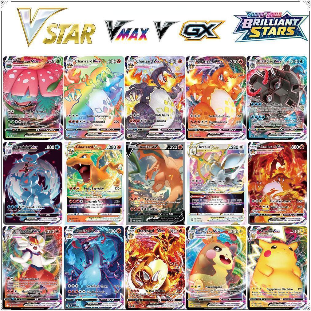 100 шт. карт покемонов Shining VSTAR GX EX VMAX MEGA TAG TEAM Energy Trainer Charizard Pikachu Collection Battle Card SH10