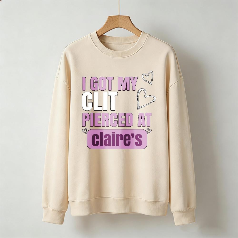 Мне прокололи клитор в Claire’s Розовое сердце Графический свитшот Смешной принт-слоган Пуловер Новинка Уличная одежда Повседневный свитшот